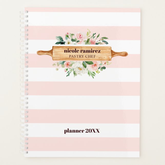 Floral Bakery Rolling Pin Patisserie  striped Planner (Front)