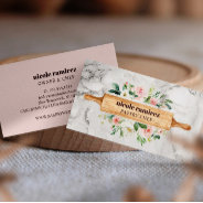 Floral Bakery Rolling Pin Patisserie White Marble Business Card at Zazzle