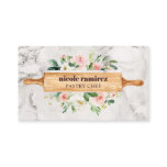 Floral Bakery Rolling Pin Patisserie white marble Business Card Floral Bakery Rolling Pin Patisserie white marble Business Card