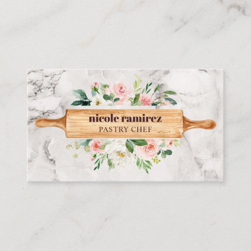 Floral Bakery Rolling Pin Patisserie white marble Business Card