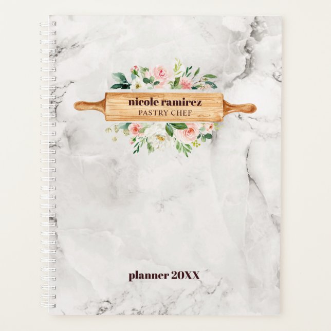 Floral Bakery Rolling Pin Patisserie white marble Planner (Front)