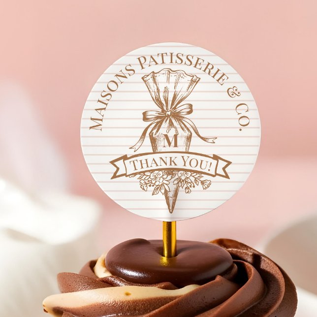 Floral Baking Pastry Piping Bag Bakery Thank You Classic Round Sticker (Floral Baking Pastry Piping Bag Bakery Thank You Classic Round Sticker)