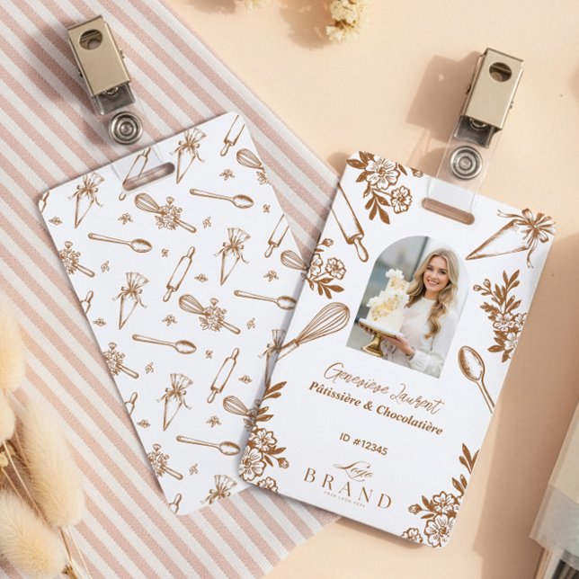 Floral Baking Utensils Bakery Logo Employee Photo Badge (Floral Baking Utensils Bakery Logo Employee Photo Badge)