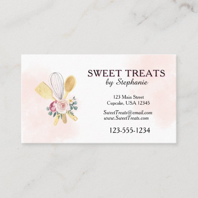 Floral  Baking Utensils QR code Business Card (Front)