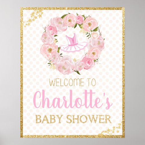 Floral Ballerina Baby Shower Welcome Poster Sign