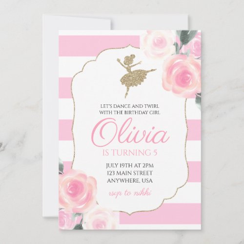 Floral Ballerina Birthday Invitation