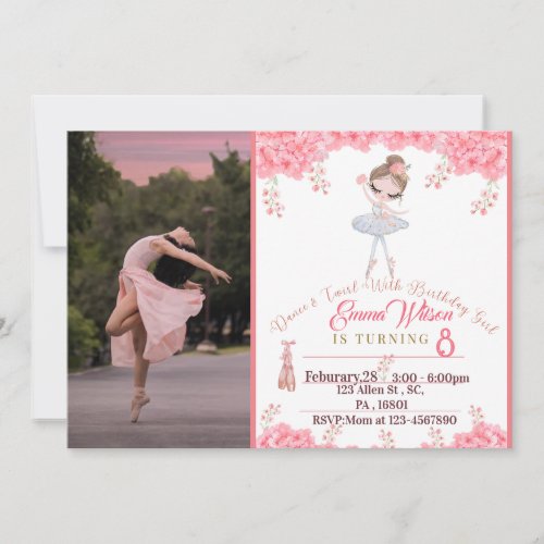 Floral Ballerina Birthday Invitation For Girls