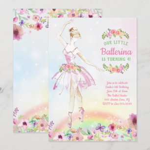 Floral Ballerina Birthday Party Invitations