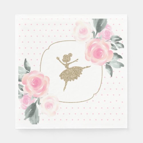 Floral Ballerina Birthday Party Napkins