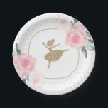 Floral Ballerina Birthday Party Plates<br><div class="desc">Floral and gold birthday party plates. Pink polka dots,  pink flowers and gold glitter ballerina.</div>