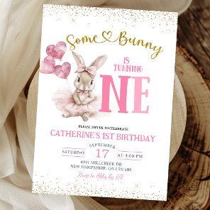 Floral Ballerina Bunny First Birthday Invitation