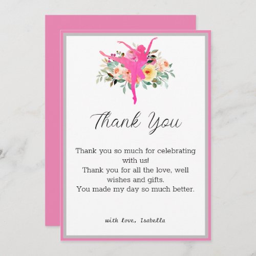 Floral Ballerina Dancer Birthday Thank You card 