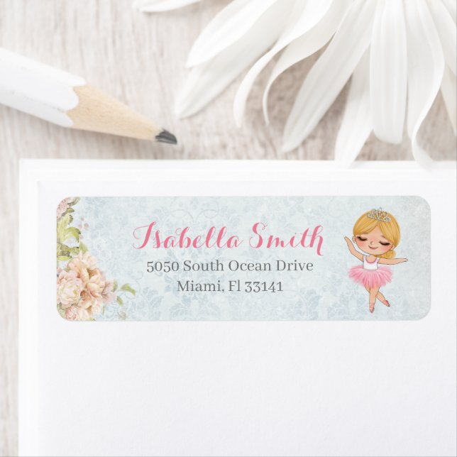 Floral Ballerina Invitation Return Address Label (Insitu)