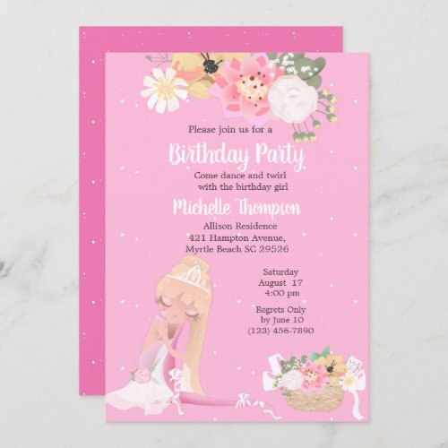 Floral Ballerina Pink  Birthday Invitation