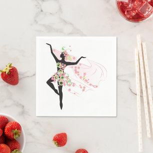 Floral Ballerina Silhouette Pink Blossom Dance Napkins