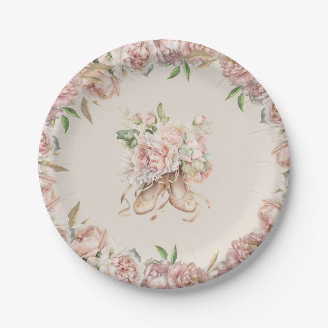 Floral Ballet Dancer Birthday Paper Plates (Front)