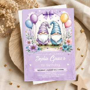 Floral Balloon Custom Name First Birthday Invitation