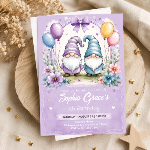 Floral Balloon Custom Name First Birthday Invitation