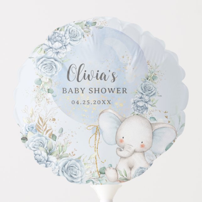 Floral Balloon Elephant Boy Baby Shower Balloon (Front)