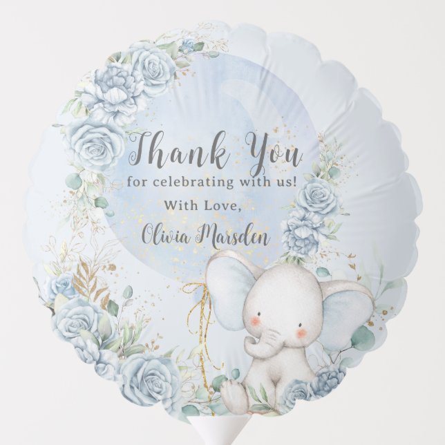Floral Balloon Elephant Boy Baby Shower Balloon (Back)