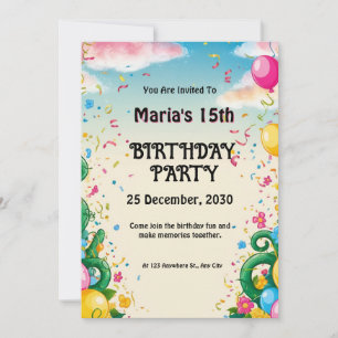 Floral Balloona Personalized Birthday Invitation