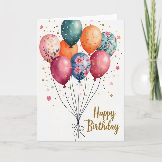 Floral Balloons Birthday Card (Front)