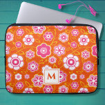 Floral Bandana Print Monogram Laptop Sleeve<br><div class="desc">This boldly colorful flower power pattern comes on an neoprene laptop sleeve and is ready for your monogram. Repeating 60's style folk flower print is created in a bright palette of hot pink, white and orange red, with your monogram sharply accented, ready for you to edit with the click of...</div>