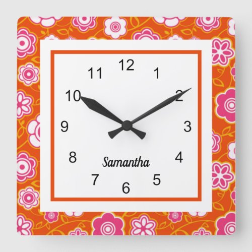 Floral Bandana Print Square Wall Clock