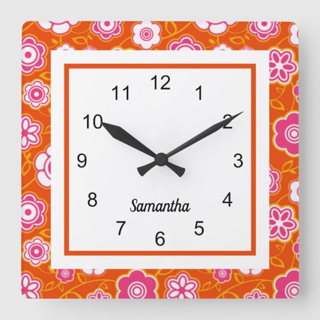 Floral Bandana Print Square Wall Clock (Front)