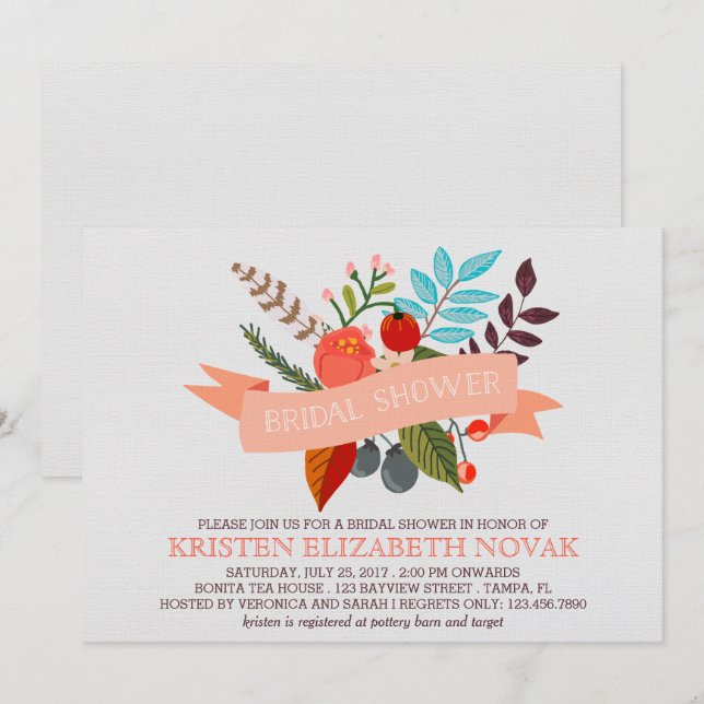 Floral Banner Bridal Shower Invitation (Front/Back)