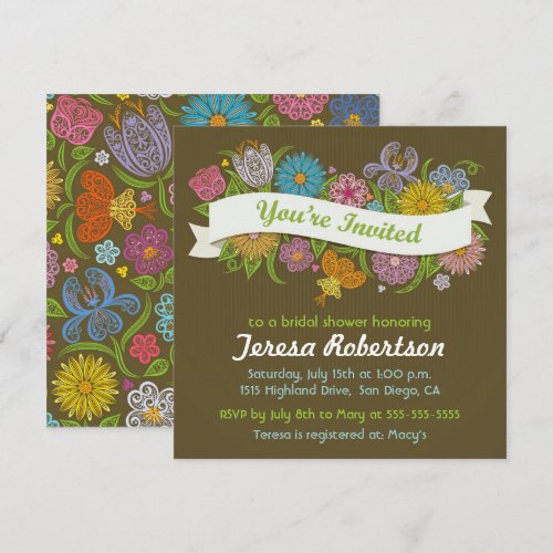 Floral Banner Bridal Shower Invitation