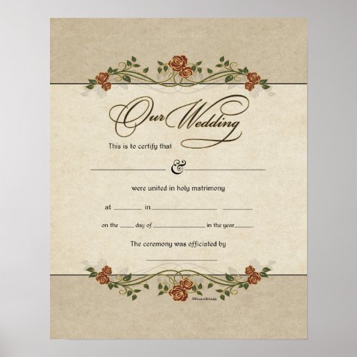Floral Banner Wedding Certificate Poster