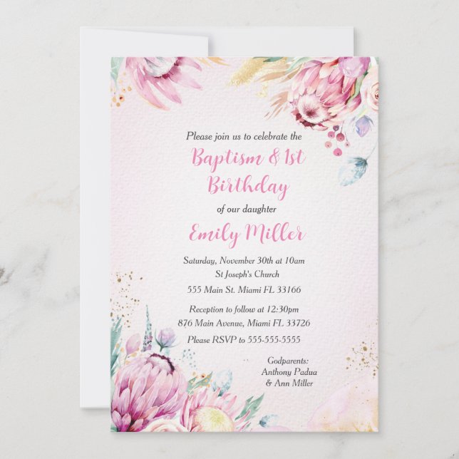 Floral baptism and birthday invitation (Front)