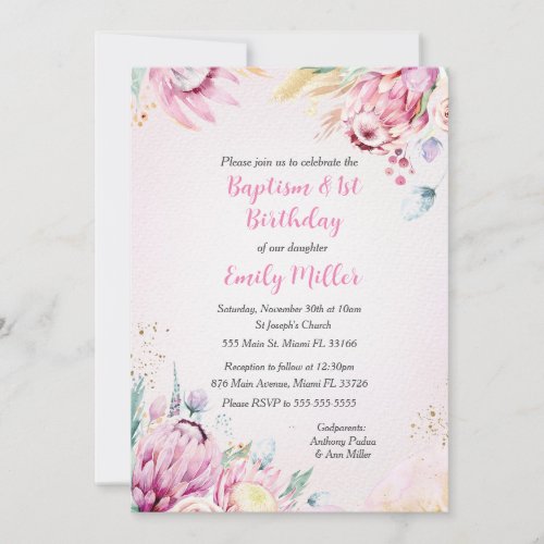 Floral baptism and birthday invitation