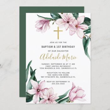 Floral Baptism And First Birthday Invitation by dulceevents at Zazzle