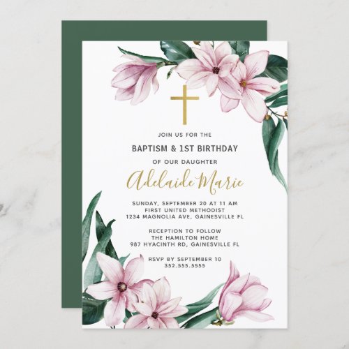 Floral Baptism and First Birthday Invitation