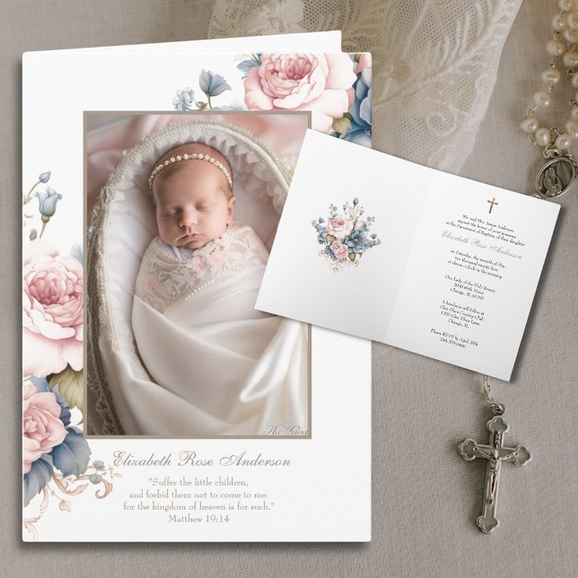Floral Baptism Baby Photo Scripture Cross Invitation (Beautiful invitations for a beautiful sacrament! 
)