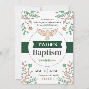 Floral Baptism Ceremony Photocall Green Invitation
