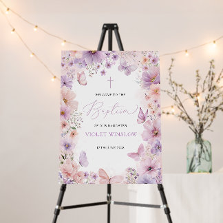 Floral Baptism Christening Purple Girl Welcome Foam Board