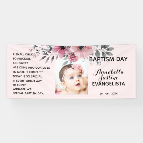 Floral BAPTISM DAY Soft PinkGray Event Party Banner