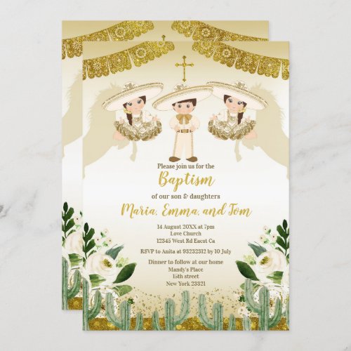 Floral Baptism Fiesta Twin Invitation