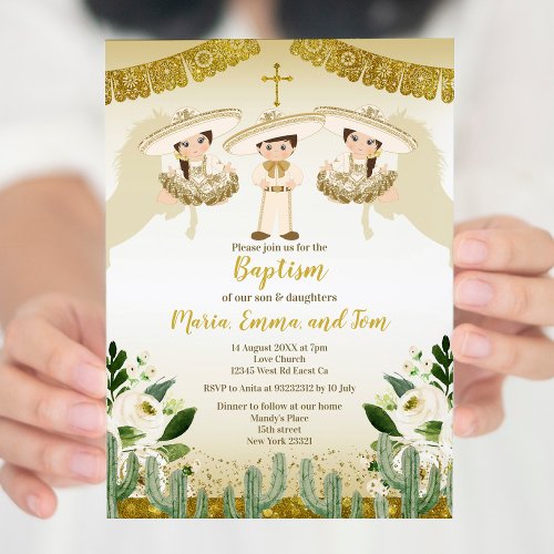 Floral Baptism Fiesta Twin Invitation