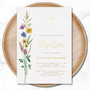 Floral Baptism Foil Invitation