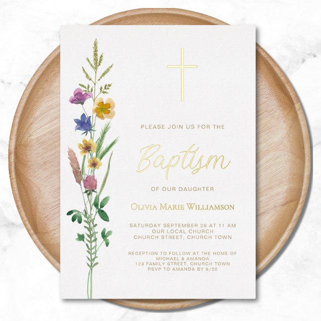 Floral Baptism Foil Invitation (Creator Uploaded)