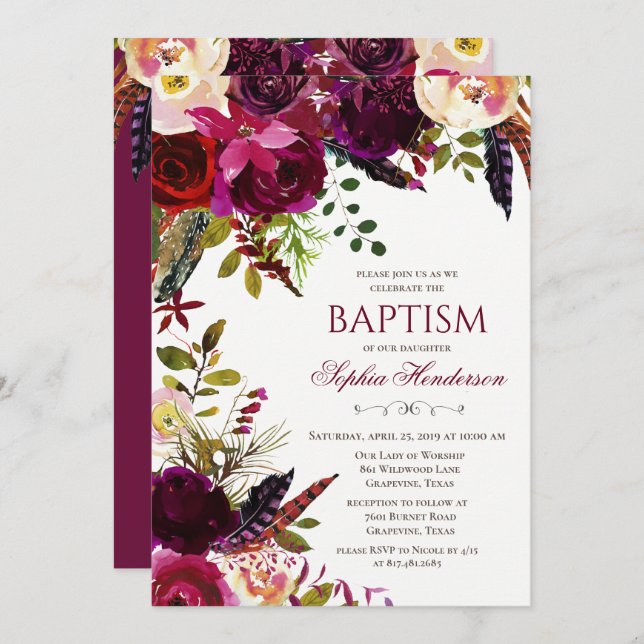 Floral Baptism Invitation (Front/Back)