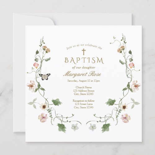 Floral Baptism Invitation
