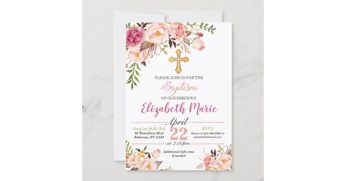 Floral Baptism Invitation - Girl | Zazzle