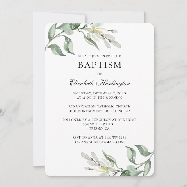 Floral baptism invitation. White spring flowers Invitation (Front)