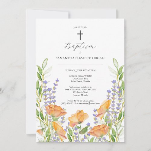 Floral Baptism Invitations Watercolor Wildflowers