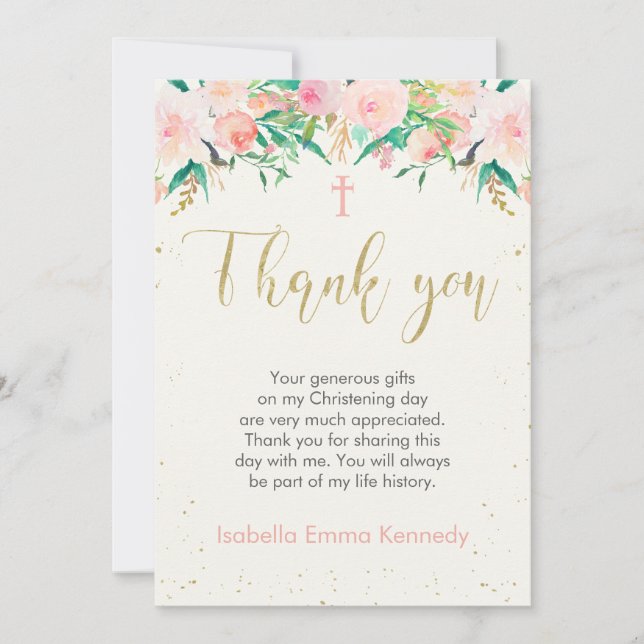 Floral Baptism or Christening Thank You Card (Front)